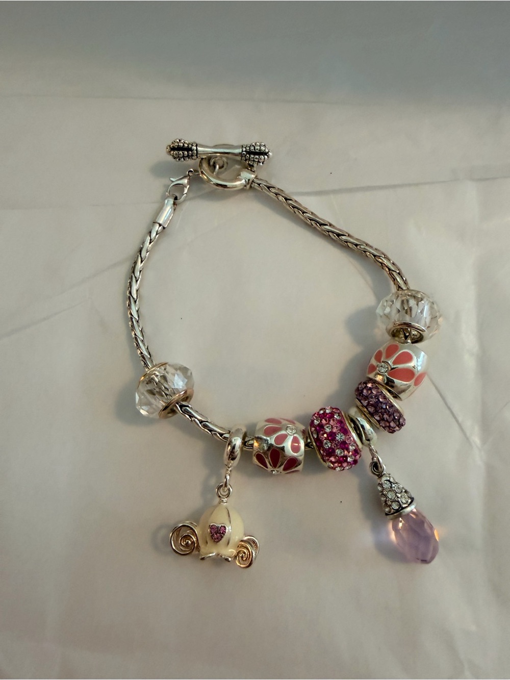 Sterling Silver Pink & Purple Charm Bracelet